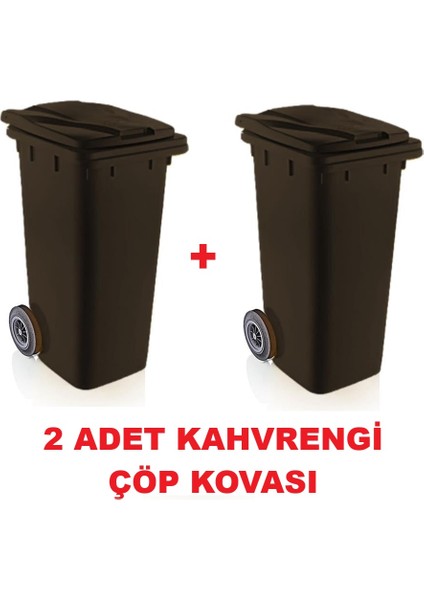 2 Adet Çöp Kovası Kapaklı Tutma Saplı Özel Çöp Konteyneri 120 Lt ( Kahverengi) Büyük Boy 2 Adet
