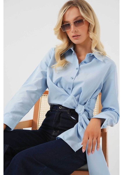Kadın Bağlamalı Uzun Kol Mavi Kadın Gömlek 20325 fiyatları