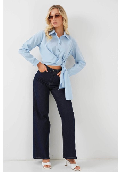 Kadın Bağlamalı Uzun Kol Mavi Kadın Gömlek 20325 modelleri