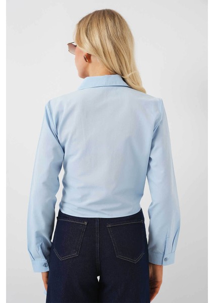 Kadın Bağlamalı Uzun Kol Mavi Kadın Gömlek 20325 indirimleri