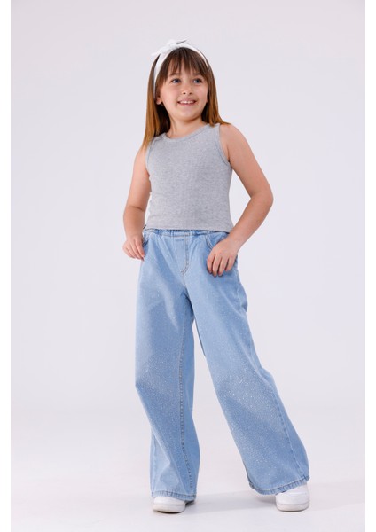 Kız Çocuk Dizde Serpme Taşlı Kot Pantolon 2210 fiyatları