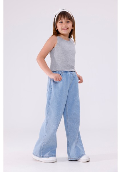 Kız Çocuk Dizde Serpme Taşlı Kot Pantolon 2210 modelleri