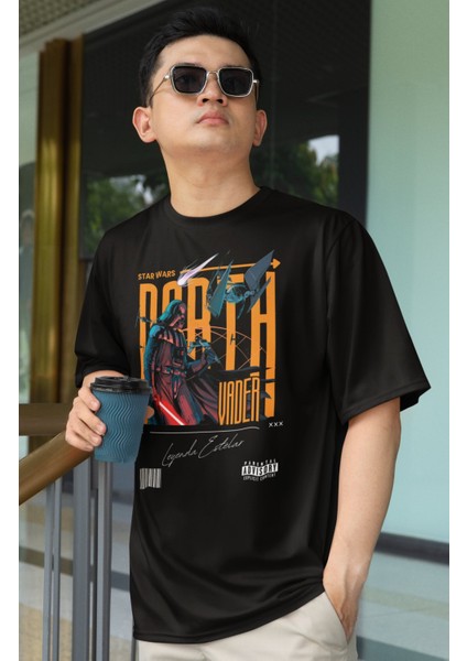 Unisex Darth Vader Baskılı Tişört, Oversize Star Wars Temalı T-Shirt