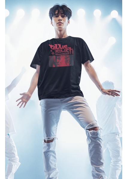 Unisex Anime Style Billie Eilish Baskılı Tişört, Oversize Müzik Temalı T-Shirt fiyatları