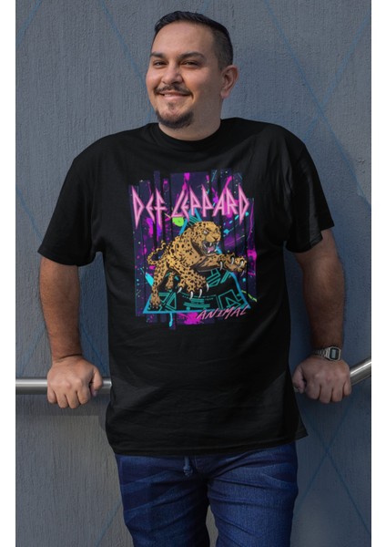 Unisex Def Leppard Animal Baskılı Tişört, Oversize Rock Band Temalı Bisiklet Yaka T-Shirt