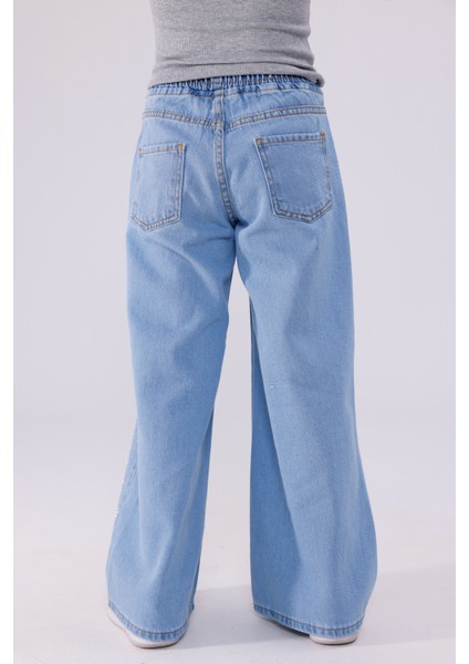 Kız Çocuk Dizde Serpme Taşlı Kot Pantolon 2210