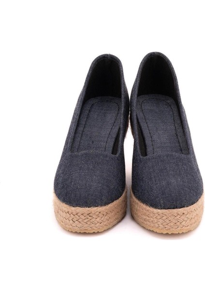 Gerçek Elişi Kot Mavisi Platformlu Keten Dolgu Topuk Handmade modelleri