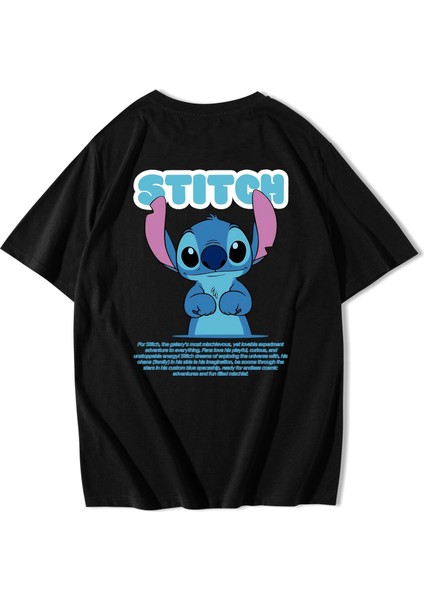 Unisex Oversize Lilo & Stitch - Stitch T-Shirt Siyah