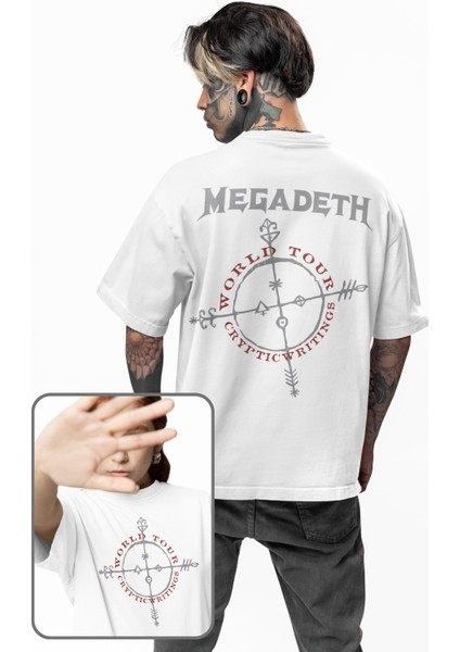Unisex Cryptic Writings World Tour Sırt Baskılı Tişört, Oversize Megadeth Temalı T-Shirt