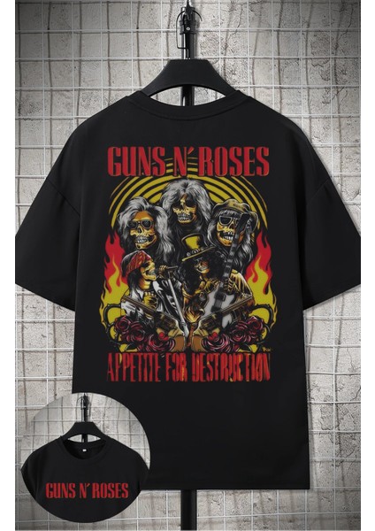Unisex Appetite For Destruction Sırt Baskılı Tişört, Oversize Guns N' Roses Albüm Temalı T-Shirt