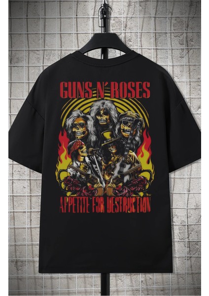 Unisex Appetite For Destruction Sırt Baskılı Tişört, Oversize Guns N' Roses Albüm Temalı T-Shirt modelleri