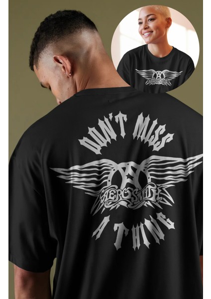 Unisex Aerosmith Dont Miss A Thing Sırt Baskılı Tişört, Oversize Rock Grubu Temalı T-Shirt