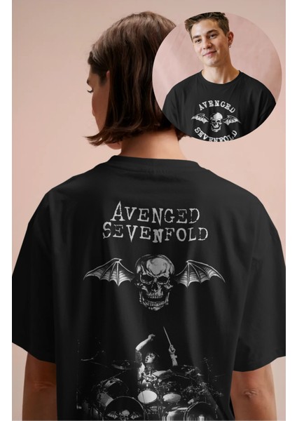 Unisex Avenged Sevenfold Sırt Baskılı Tişört, Oversize Rock Grubu Temalı T-Shirt