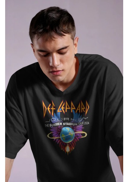Unisex Def Leppard Journey Sırt Baskılı Tişört, Oversize Rock Band Temalı T-Shirt fiyatları