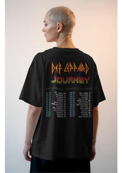 Unisex Def Leppard Journey Sırt Baskılı Tişört, Oversize Rock Band Temalı T-Shirt modelleri