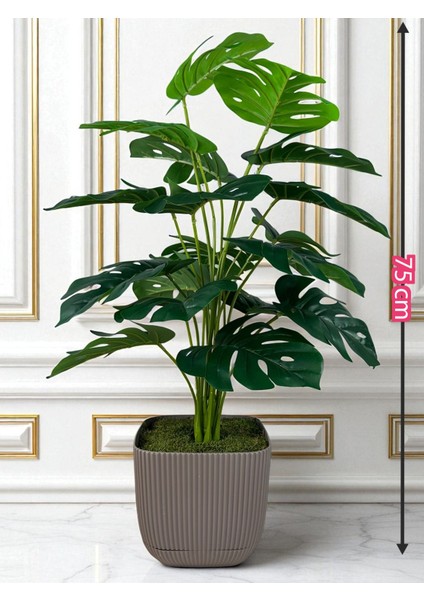 Yapay Ağaç Monstera Deve Tabanı Bitkisi 18 Yaprak 75CM Plastik Saksıda Yapay Salon Çiçeği Hediyelik