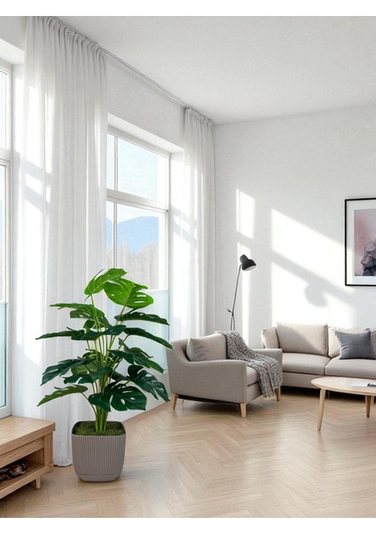 Yapay Ağaç Monstera Deve Tabanı Bitkisi 18 Yaprak 75CM Plastik Saksıda Yapay Salon Çiçeği Hediyelik