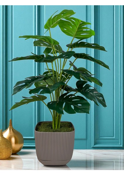 Yapay Ağaç Monstera Deve Tabanı Bitkisi 18 Yaprak 75CM Plastik Saksıda Yapay Salon Çiçeği Hediyelik
