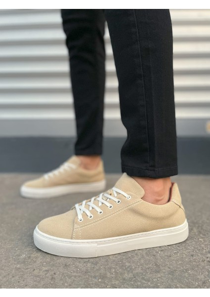 JY122 Mode Bağcıklı Günlük Erkek Sneaker - Süet Bej