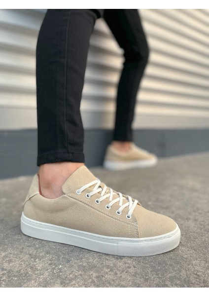 JY122 Mode Bağcıklı Günlük Erkek Sneaker - Süet Bej