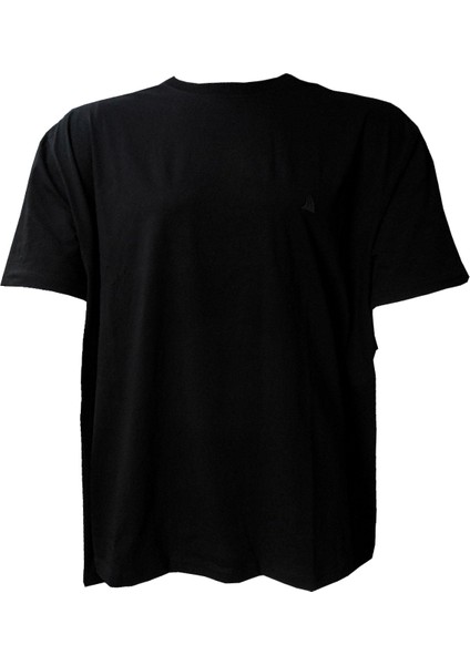 Büyük Beden Siyah Bisiklet Yaka Erkek T-Shirt Pamuklu Kısa Kol Günlük Stil