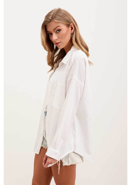 Oversize Keten Beyaz Kadın Gömlek 20153 fiyatları