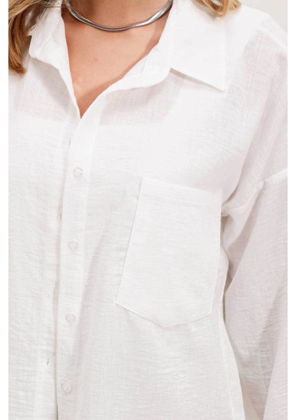 Oversize Keten Beyaz Kadın Gömlek 20153 modelleri
