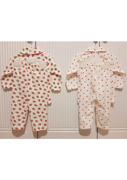 2 Adet Bebek Pijama Takımı Çilek ve Kalp Desenli Oyalı Takımlar (0-3) Ay fiyatları
