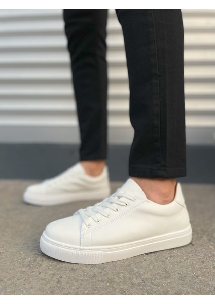 JY122 Mode Bağcıklı Günlük Erkek Sneaker - Beyaz
