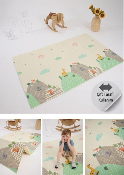 Monimubaby Katlanabilir Çift Taraflı Oyun Matı-Oyun Halısı 200X130X1CM (Taşıma Çantalı)