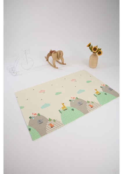 Monimubaby Katlanabilir Çift Taraflı Oyun Matı-Oyun Halısı 200X130X1CM (Taşıma Çantalı)