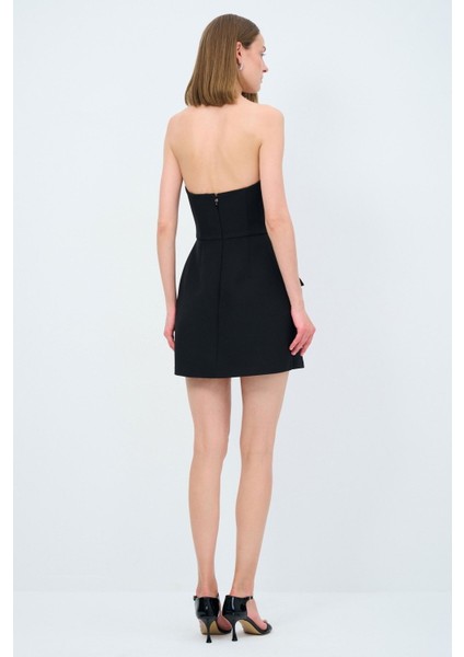 Cep Kapaklı Straplez Elbise Siyah 12444109002 indirimleri