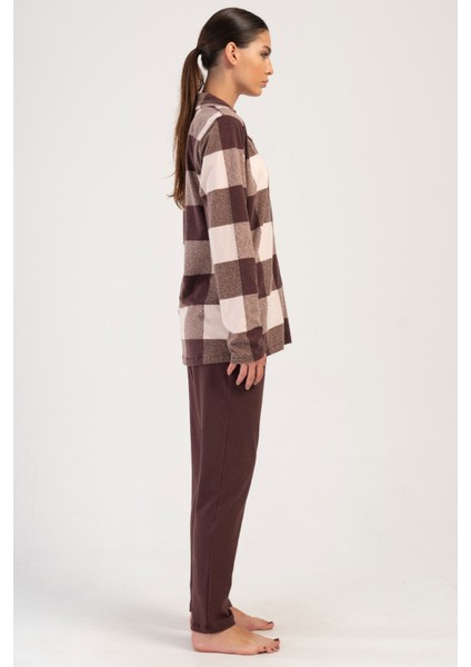 Pamuklu Kadın Büyük Beden Yaka Tamamı Düğmeli Uzun Pijama Takım , 404039 modelleri
