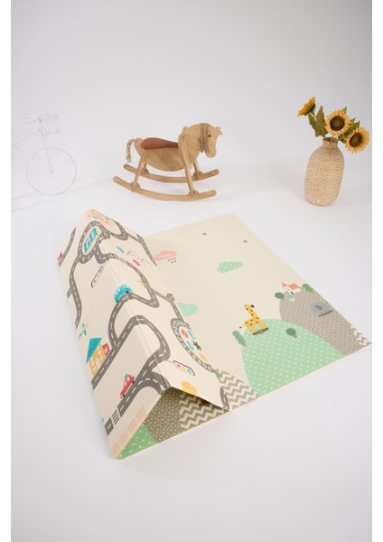 Monimubaby Katlanabilir Çift Taraflı Oyun Matı-Oyun Halısı 200X130X1CM (Taşıma Çantalı)