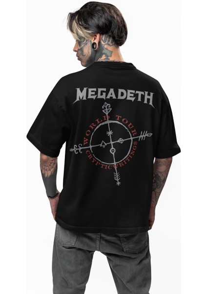 Unisex Cryptic Writings World Tour Sırt Baskılı Tişört, Oversize Megadeth Temalı T-Shirt modelleri