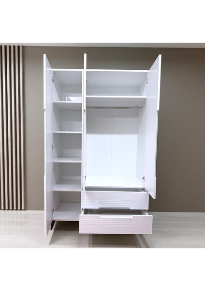 3 Kapaklı 2 Çekmeceli Gardırop - Dolap - Yonga Levha Gövde - Boyalı Işleme Desenli Kapaklar - Beyaz - 196 cm fırsatları