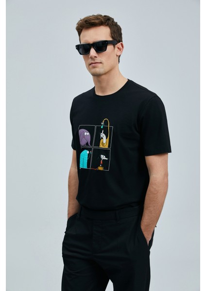 Funky Modern Grafik T- Shirt Siyah