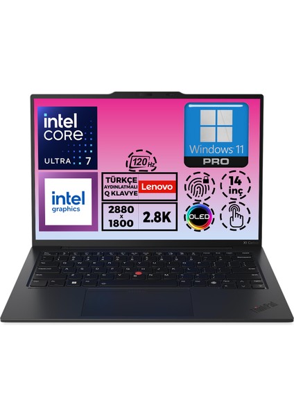 Thinkpad X1 Carbon G12 U7 155U 32GB 1tb SSD 14'' 2.8k W11P Dokunmatik Notebook 21KC006BTX