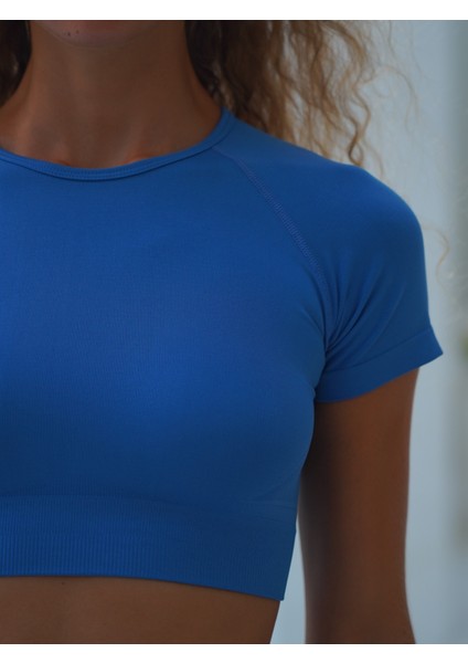 Rufus Mavi Kısa Kollu Crop Top
