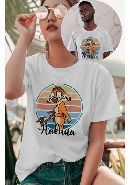 Unisex Hakuna Yazılı Tişört, Oversize Çizgi Film Aslan Kral Temalı T-Shirt
