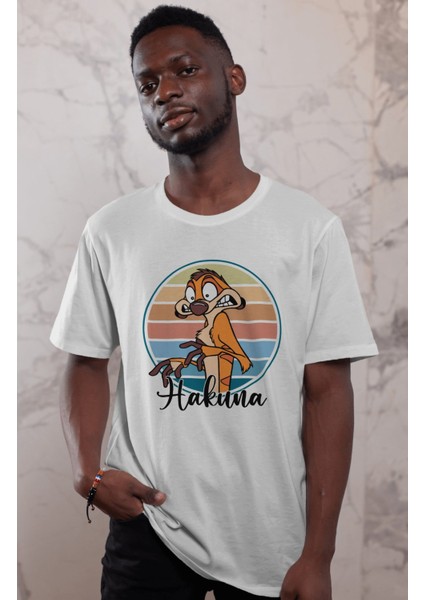 Unisex Hakuna Yazılı Tişört, Oversize Çizgi Film Aslan Kral Temalı T-Shirt fiyatları