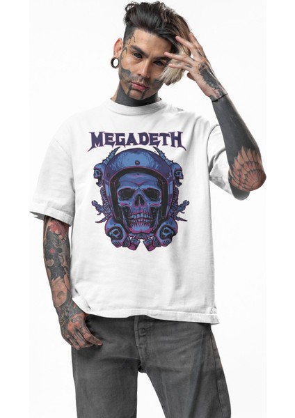 Unisex Megadeth Gas Mask Skull Baskılı Tişört, Oversize Rock Band Temalı T-Shirt modelleri