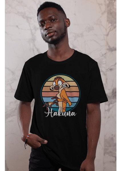 Unisex Hakuna Yazılı Tişört, Oversize Çizgi Film Aslan Kral Temalı T-Shirt fiyatları