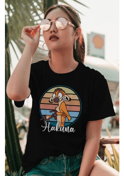 Unisex Hakuna Yazılı Tişört, Oversize Çizgi Film Aslan Kral Temalı T-Shirt modelleri