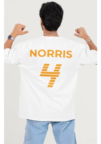 Oversize Lando Norris 4 F1 Sırt Baskılı Tişört, Unisex Formula 1 Temalı T-Shirt modelleri