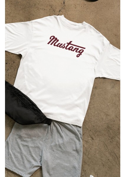 Unisex 65 Mstng Yazılı T-Shirt, Oversize Yarış Araba Baskılı Tişört fiyatları