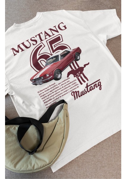 Unisex 65 Mstng Yazılı T-Shirt, Oversize Yarış Araba Baskılı Tişört modelleri
