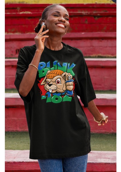 Unisex BLINK-182 Squirrel Baskılı Tişört, Oversize Rock Grubu Temalı Bisiklet Yaka T-Shirt fiyatları