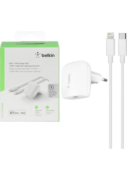 WCA003VF04-APL Boost↑charge Pro 20 W Usb-C Duvar Şarj Aygıtı + 1,2 M Usb-C – Lightning Kablosu