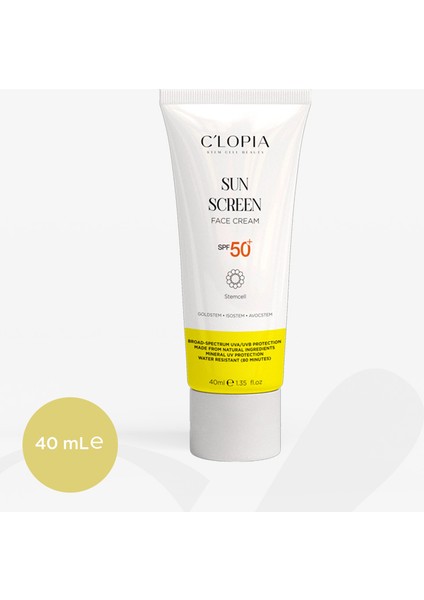 Yüz Güneş Kremi Spf 50+ Uva & Uvb Koruma Bitkisel Kök Hücre Mineral Filtre Zinc Oxide